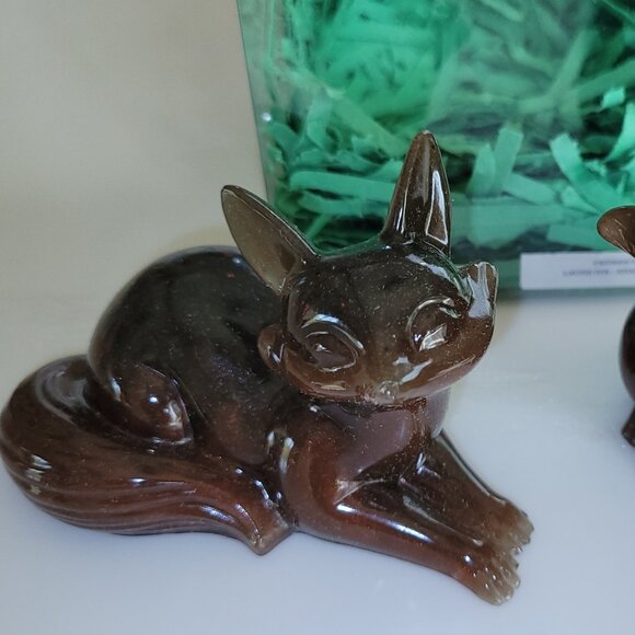 FOX SET 2pc BROWN Resin Figurines New decorative collectible GARDEN HOME - Picture 2 of 4